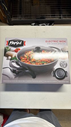 Parini Electric Wok with Vented Glass Lid