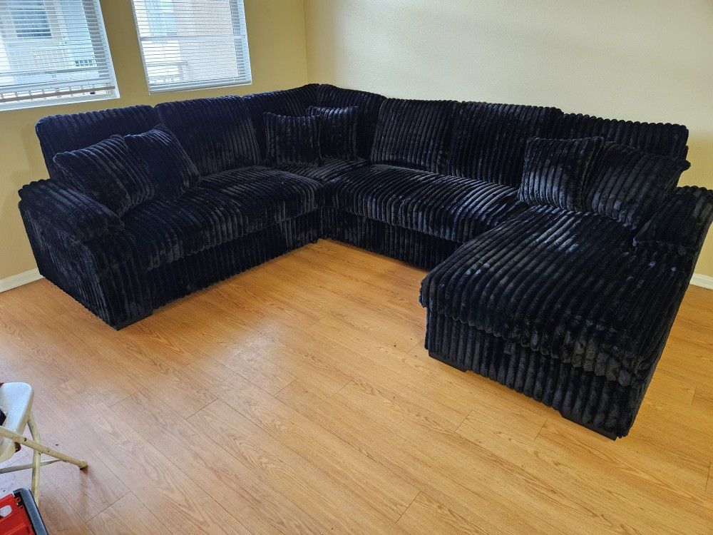 BRAND NEW SECTIONAL CORDUROY FABRIC W/ PULL OUT BED & STORAGE CHAISE $1499