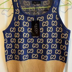 Blue / Brown Knitted Sleeveless Top