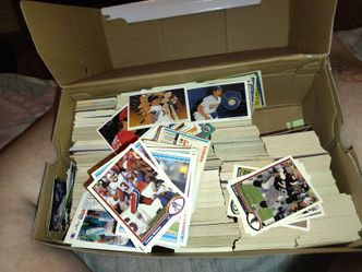 Box of baseball and football cards