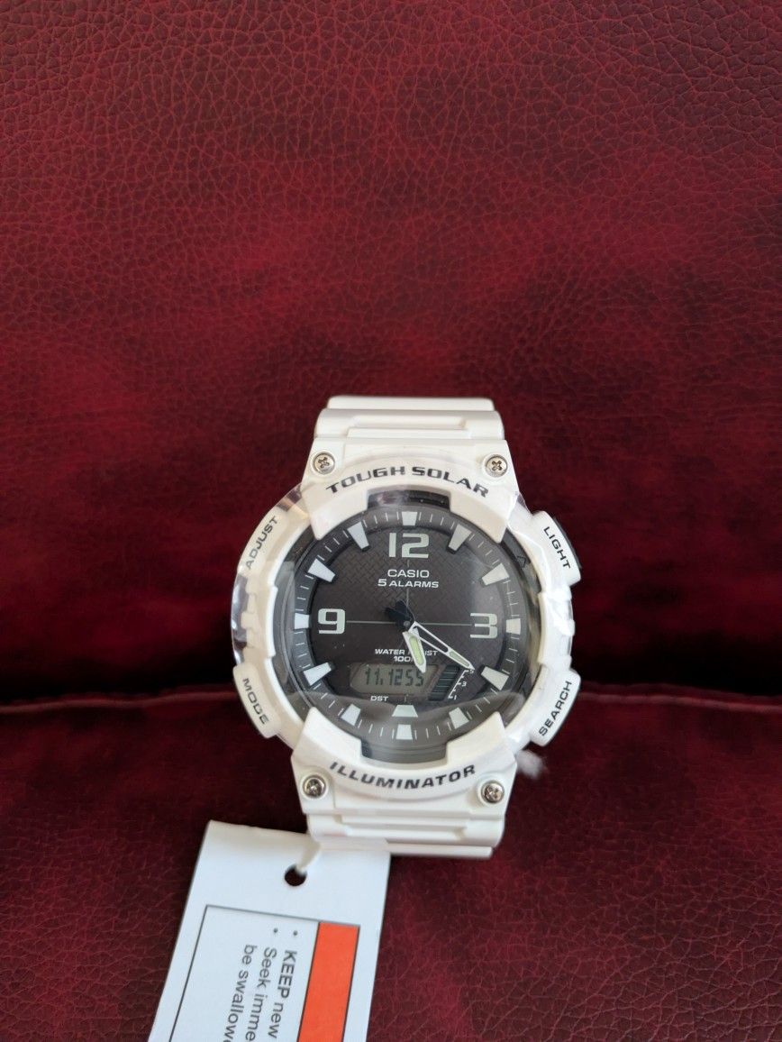Casio Tough Solar Illuminator White Stainless Steel Back Watch New 