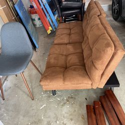Couch Futon, 4 Leather Barstool Chairs With Matching Marble Table, Blue Cloth Chair
