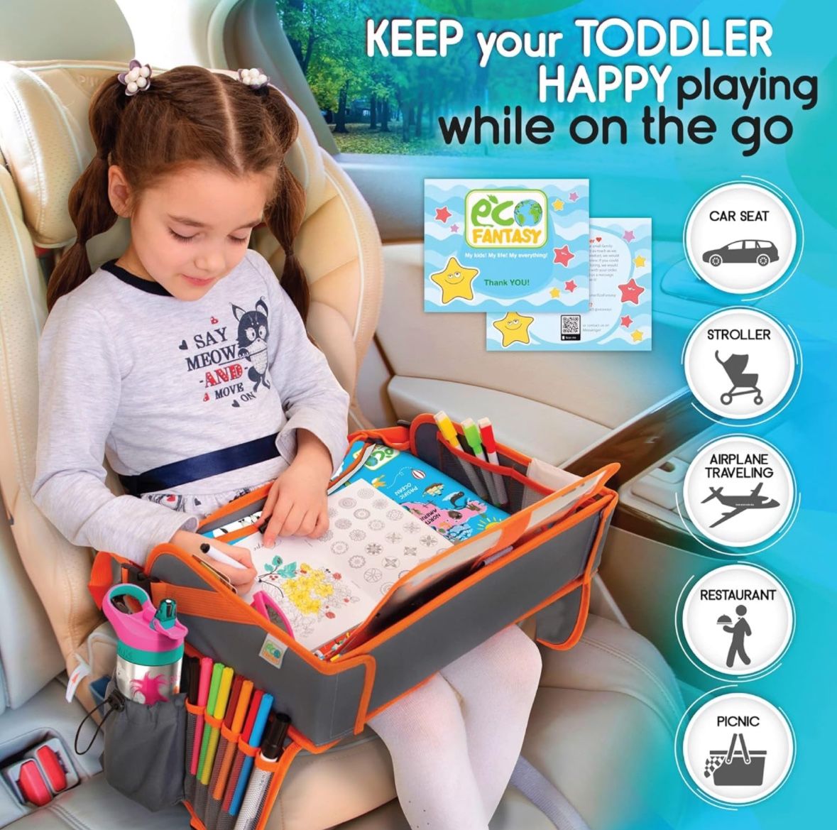 Baby Car Seat Travel Play Tray - Kids Activity Tray Table - Toddler Travel Desk