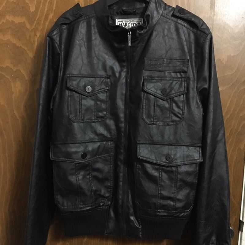 Marc Ecko cut & sew flight Bomber leather jacket men's small black