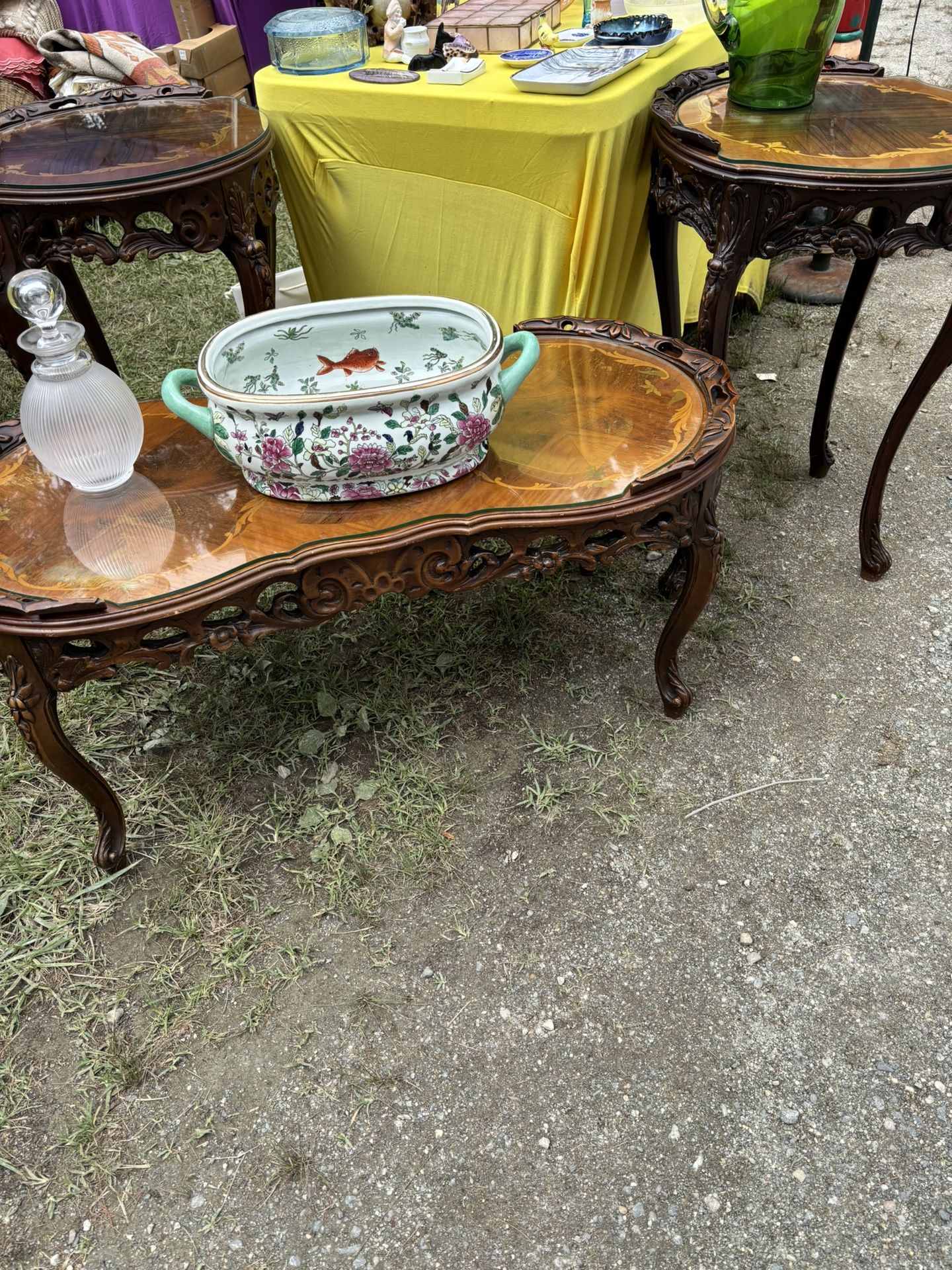 Set Of 3 Antique Italian Inlay Coffee Table And End Tables Gorgeous Work