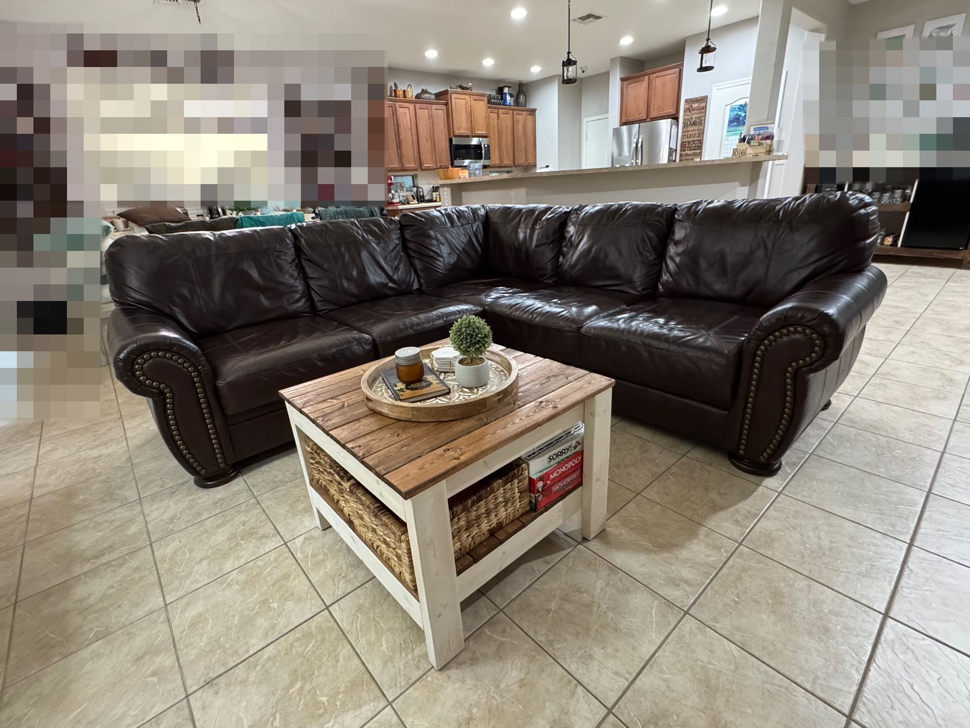 L Shape Brown Leather Sofa