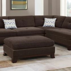 Brand New Brown Chenille Sectional Sofa w Ottoman 