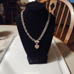 Vtg Sterling Silver Heart Toggle Necklace 
