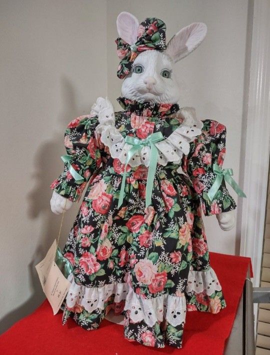 Vintage 1992 Goebel Betty Jane Carter Dolls Musical Porcelain Rosebud Rabbit LE.  Dimensions: Approximately 19 inches tall and 12 inches wide.  Lovely