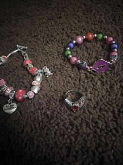 Used Ring, valentine bracelet, and handmade bracelet