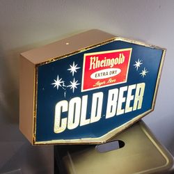 Vintage Rheingold Extra Dry Lighted Beer Advertising Sign  17.75" x 13" x 3.5"