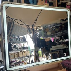 Touch Button Bathroom Mirror 40” x 32” Switchable Color LED with Defogger