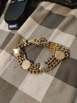 Gold-Tone Double Chain Stud Bracelet