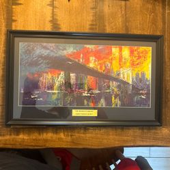 LeRoy Neiman "Brooklyn Bridge" FRAMED Abstract Art Lithograph New York OOP