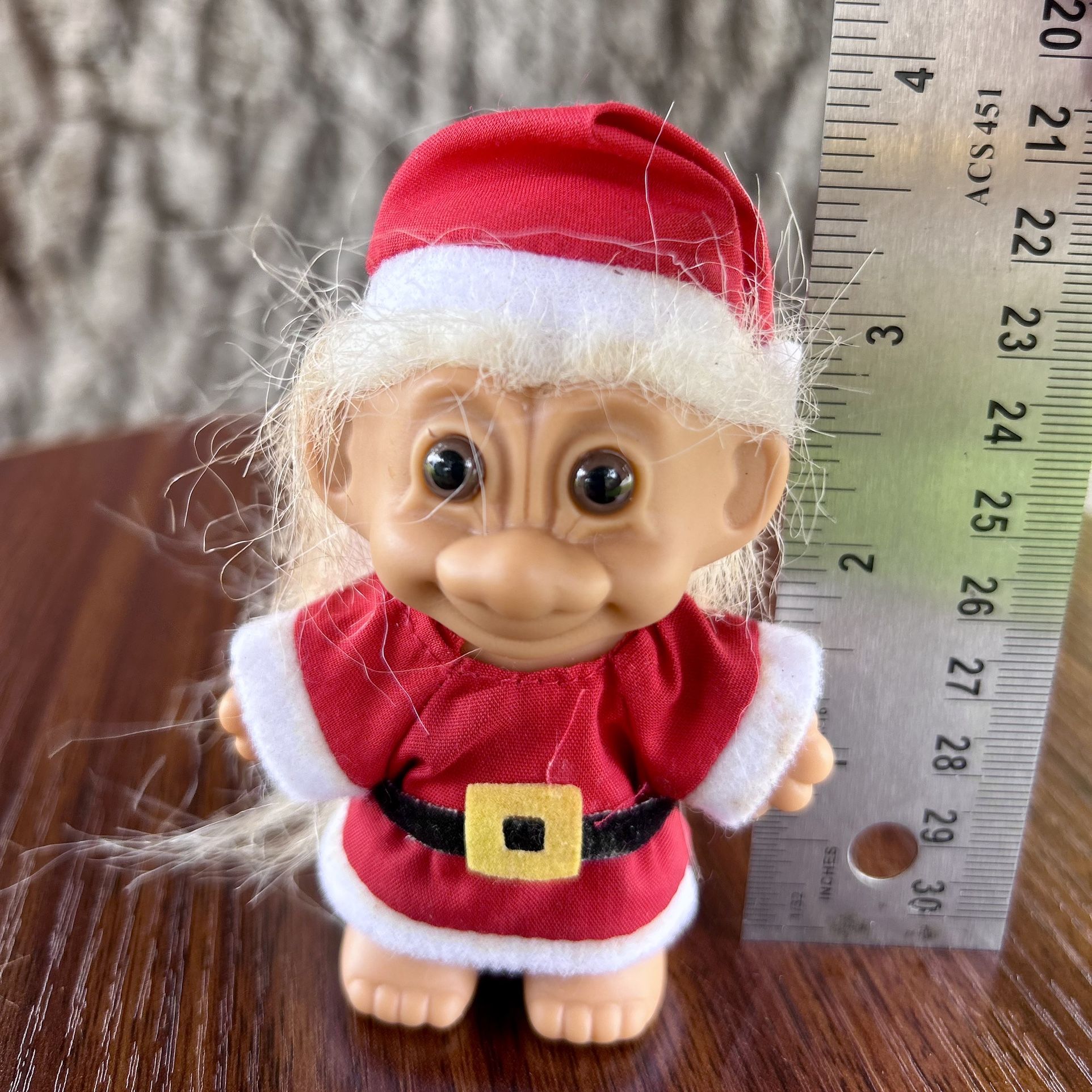 Vintage Russ Troll Doll dressed as Santa Claus, likely intended as collectible