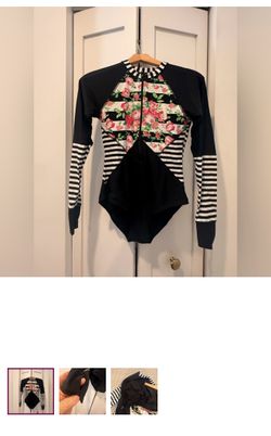 Floral and Striped Long Sleeve Swimsuit - small
