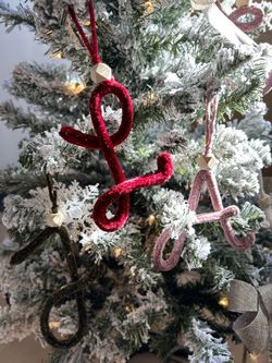 Christmas Tree Ornaments Velvet Knitted Initials
