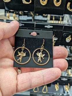 14KT Yellow Gold Cherub Dangling Hoop Earrings