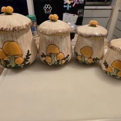 Sets Of Sears And Robucks Vintage 1970 Mushroom Canisters