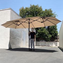 $85 (New) Large 15ft double sided outdoor patio umbrella, crank open/close (weight base not included) 
