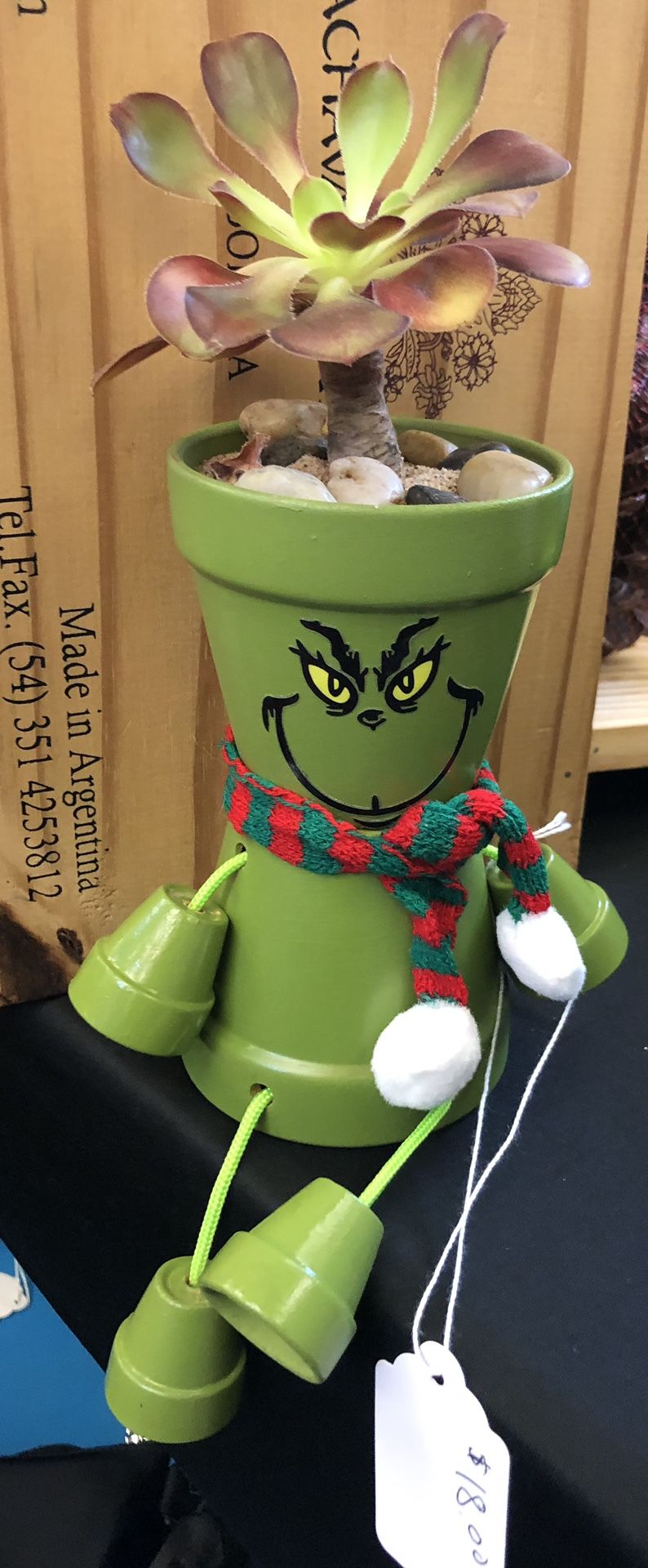 Decorative Grinch Flower Pot. 6-1/2 Inch Tall.