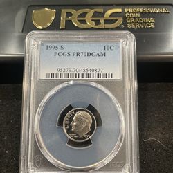 1995 S Perfect Graded Roosevelt Dime Graded At PR70 With A Deep Cameo 4-3