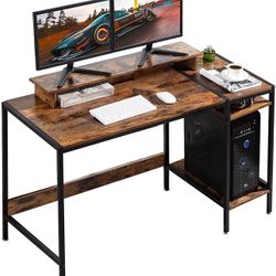Computer Desk with Storage - Corner Table with Shelf, Drawer, Vanity Table, Wood Metal Home Office