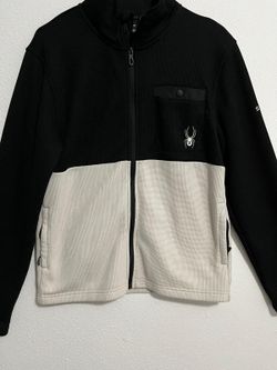Spyder Men’s Fleece Jacket M Black/White Colorblock Full Zip Stand Collar