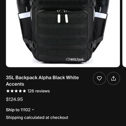 WOLF Pak 35L Back Pack Alpha Black White Accents 