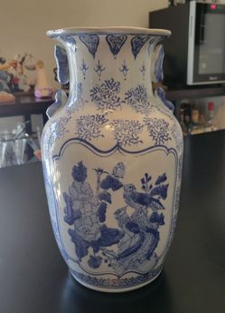 Blue and White Porcelain Vase with Bird and Floral Design
