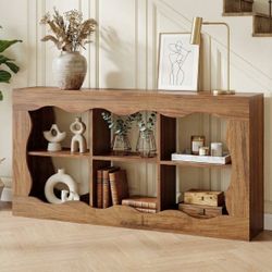 NEW923 $55  63 Inches Farmhouse Console Table, Wooden Entryway Table With 6 Storage Cubes, Sofa Table Behind The Couch For Entrance, Hallway, Living R