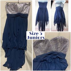 Navy Blue Strapless Sequin Bust Lined Formal Dress 5