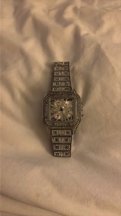 Iced Out Skeleton Dial Square Watch