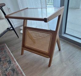 Wood & Rattan Side Table / End Table