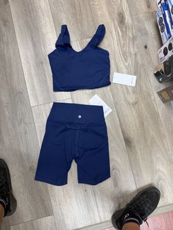 Lululemon Navy Blue Crop Top and Bike Shorts Set