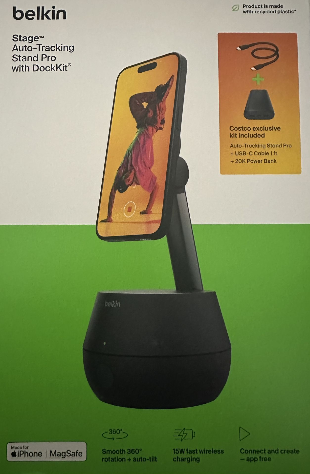 Belkin Stage 360 Auto-Tracking Stand Pro DockKit with 20K Power Bank and USB-C