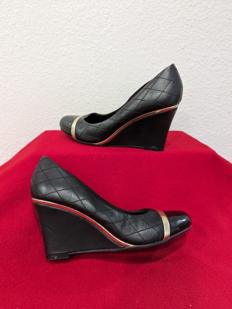 Women's High Heels/Wedges Black Leather Dress Shoes Size 6.5