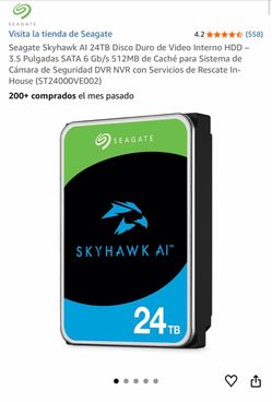 Seagate Skyhawk AI 24TB Disco Duro de Video Interno HDD – 3.5 Pulgadas SATA 6 Gb/s 512MB de Caché para Sistema de Cámara de Seguridad