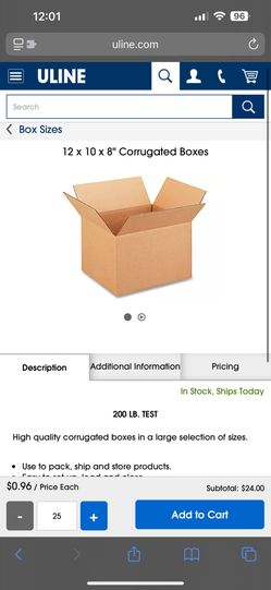 12x10x8 Uline Boxes New