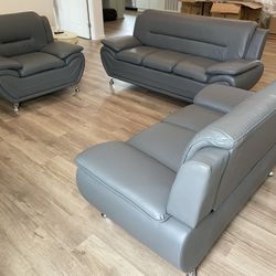 😍Brand New Leather Grey Sofa Loveseat Chair❄️