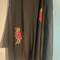 Solange Open Black Duster With Floral Embellishment Plus Size