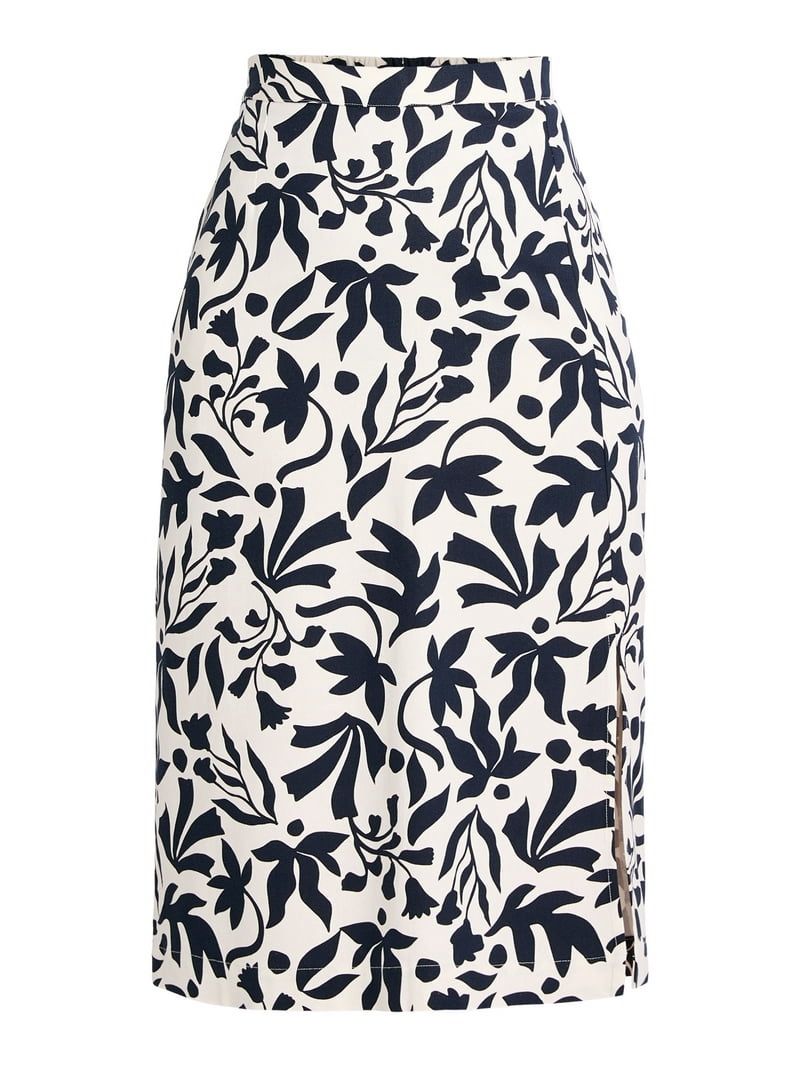 Women’s Plus Linen Blend Midi Skirt with Side Slit XXL 20 Cottagecore Floral NWT