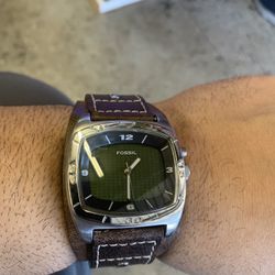 Mens Fossil Leather Strap Watch Vintage 