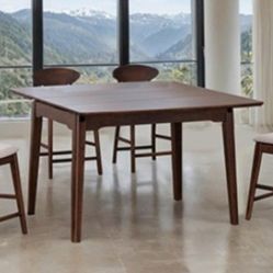 Brand New Walnut & Beige Mid Century Modern Style 5pc Counter Height Dining Table Set 