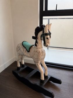 French Country Vintage Wooden Rocking Horse – Distressed Antique Style