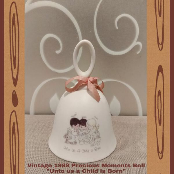 VINTAGE 1988 PRECIOUS MOMENTS BELL "UNTO US A CHILD IS BORN"