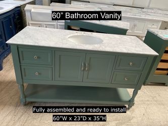 60" Bathroom Vanity with Carrara Marble Countertop & Solid Wood & Plywood Cabinet #3462