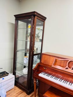 Set of 2 Elegant Wooden Curio Display Cabinets – Glass Shelves & Doors