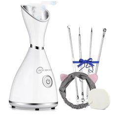 Nano Ionic Face Steamer - Warm Mist Humidifier for Deep Facial Cleansing - 4 Piece Stainless Steel Skin Kit,