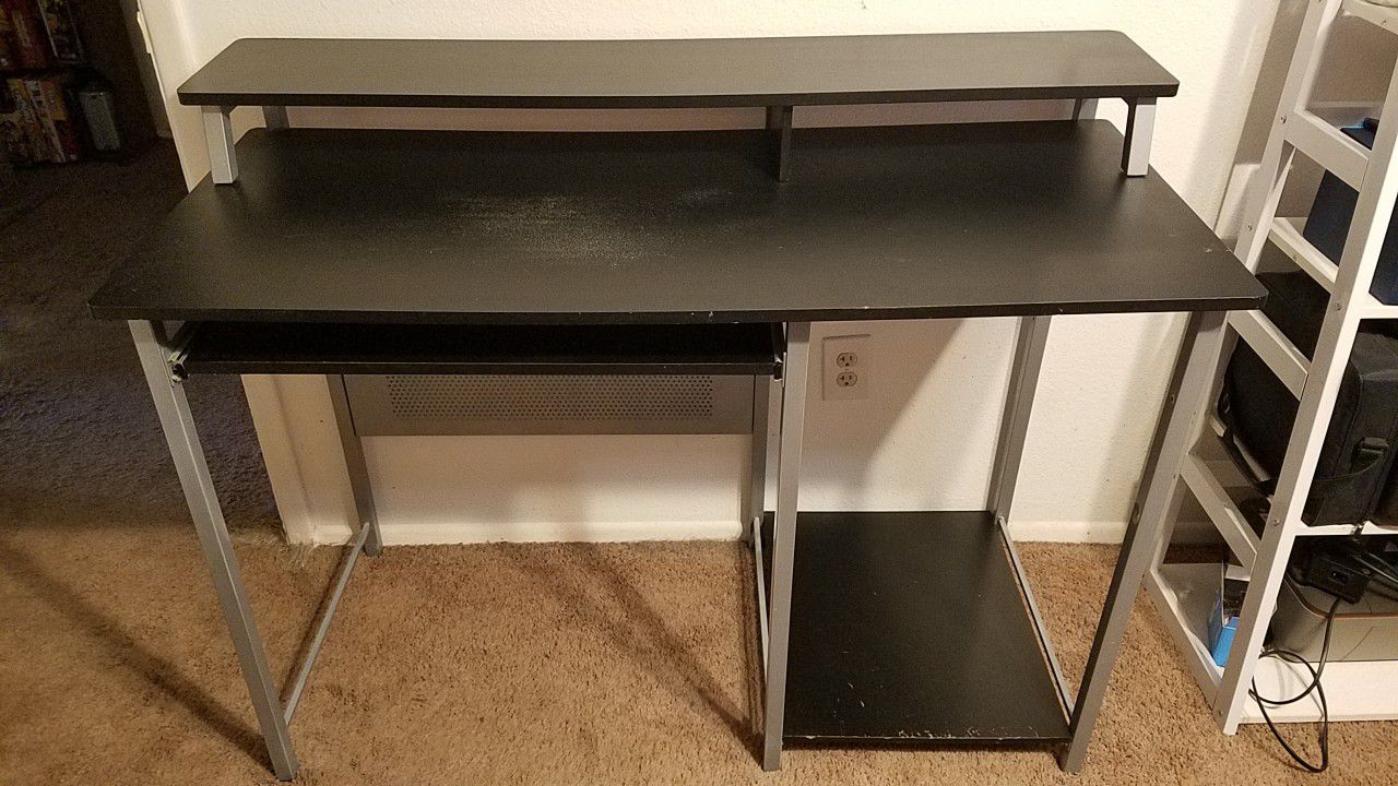 Computer Desk with monitor stand - Black wood, metal frame